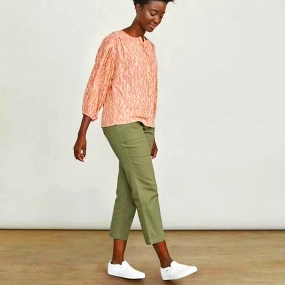 Elizabeth and James Anthropologie Blouse Peachy Pink Tan Leopard Puffy Sleeve XS - Picture 7 of 14